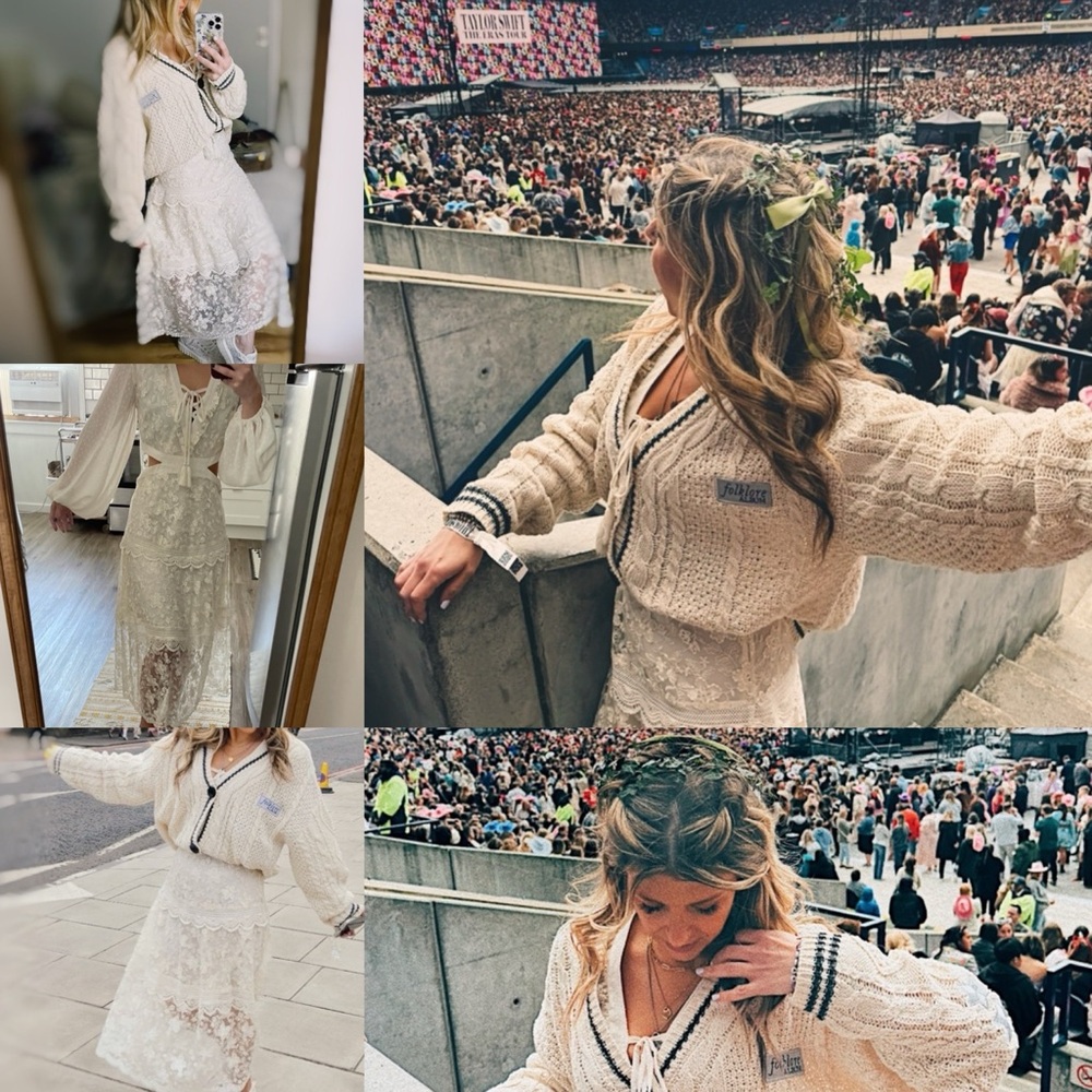 Alexis x Target Cream Lace Cutout Long Sleeved Midi Dress